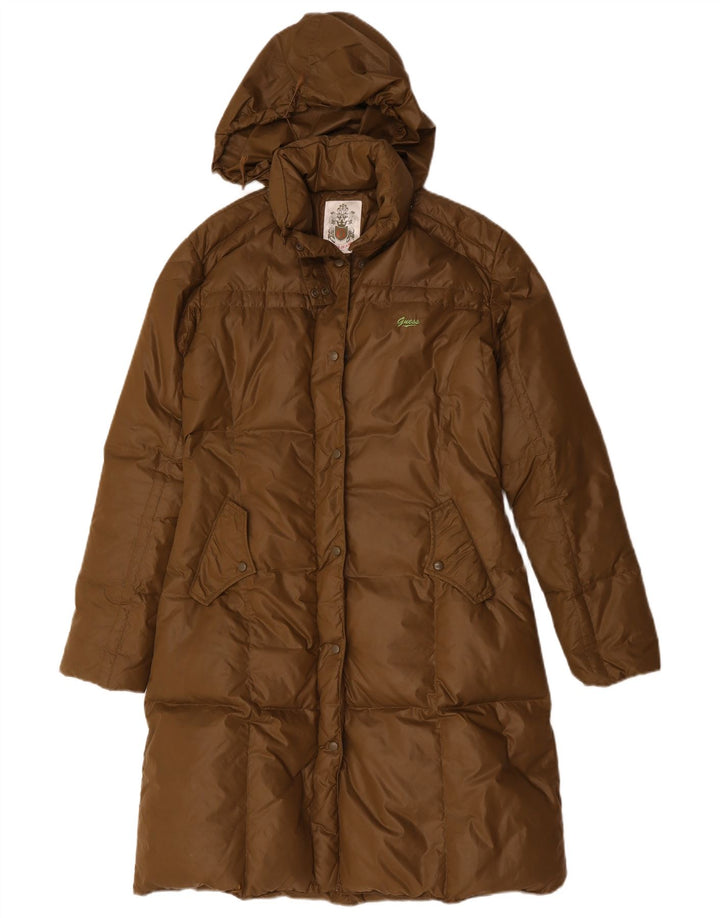Casaco feminino acolchoado com capuz Guess UK 14 médio cáqui poliamida