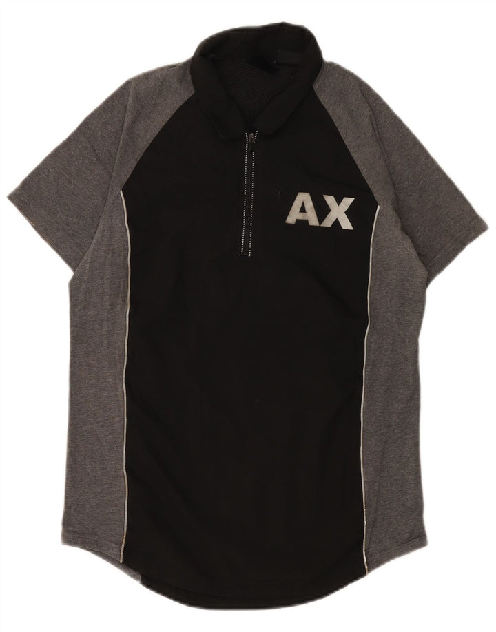 Polo gráfico masculino Armani Exchange pequeno bloco colorido preto