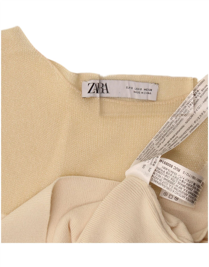 Colete feminino Zara Top UK 8 pequeno bege nylon
