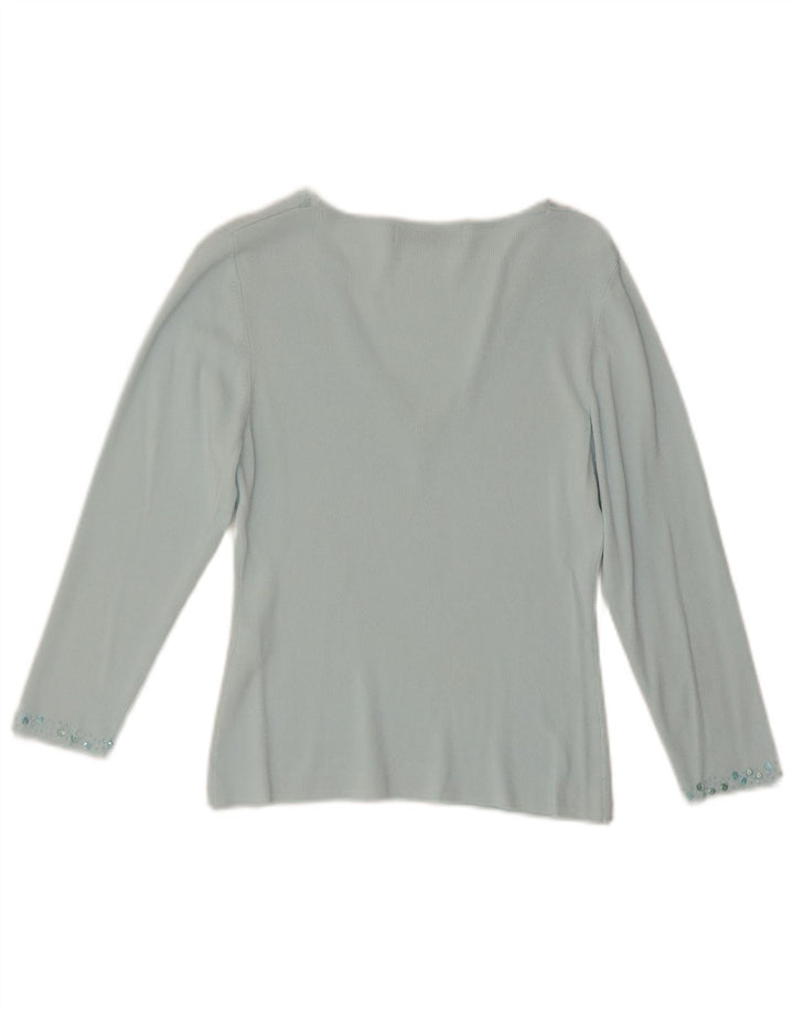 Zara Top feminino manga 3/4 grande rayon turquesa