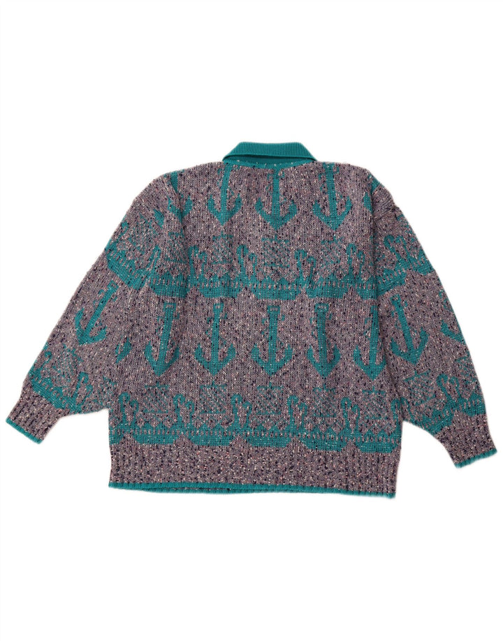 Suéter masculino VINTAGE com padrão abstrato com gola polo XL cinza