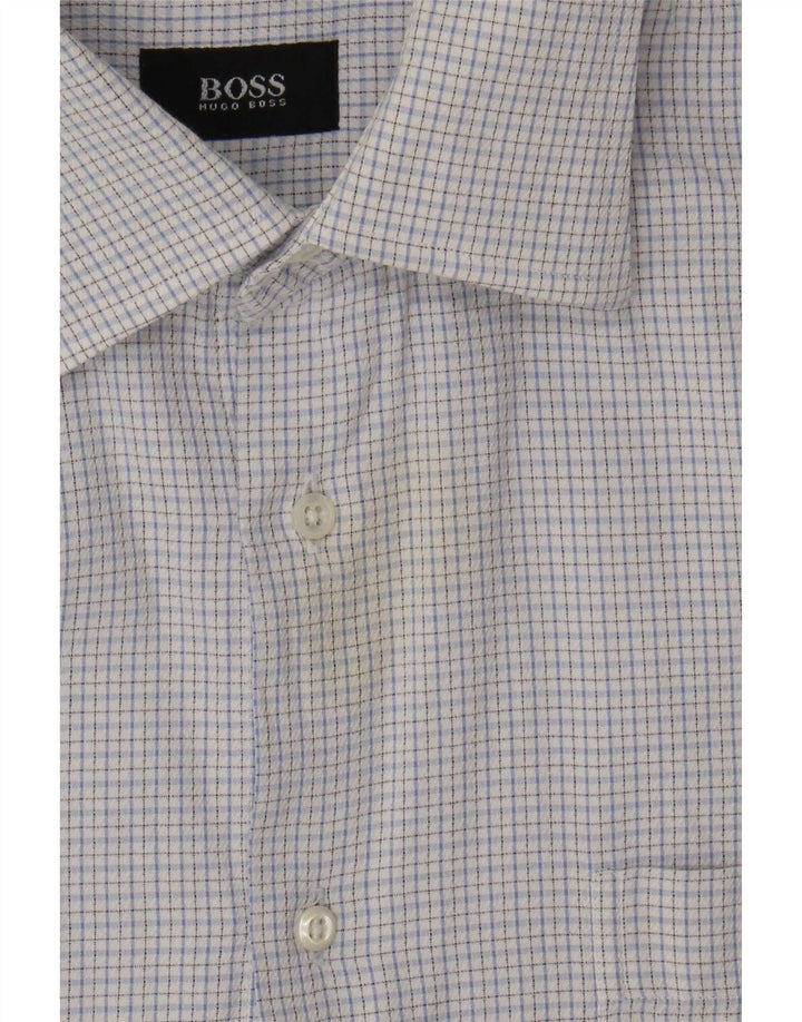 Camisa masculina Hugo Boss tamanho 41 15 algodão xadrez azul médio