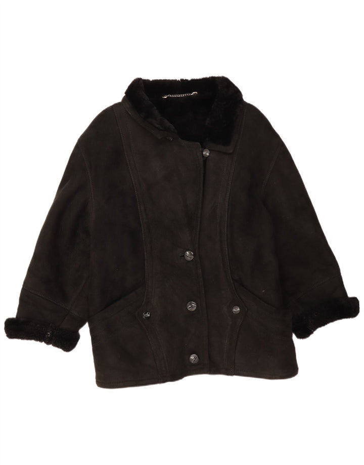 Jaqueta feminina vintage de shearling de grandes dimensões IT 44 Shearling preto médio