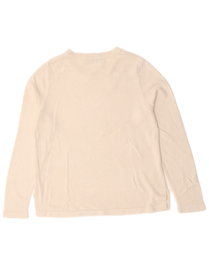 Suéter feminino Marks & Spencer com gola redonda Reino Unido 12 acrílico branco médio