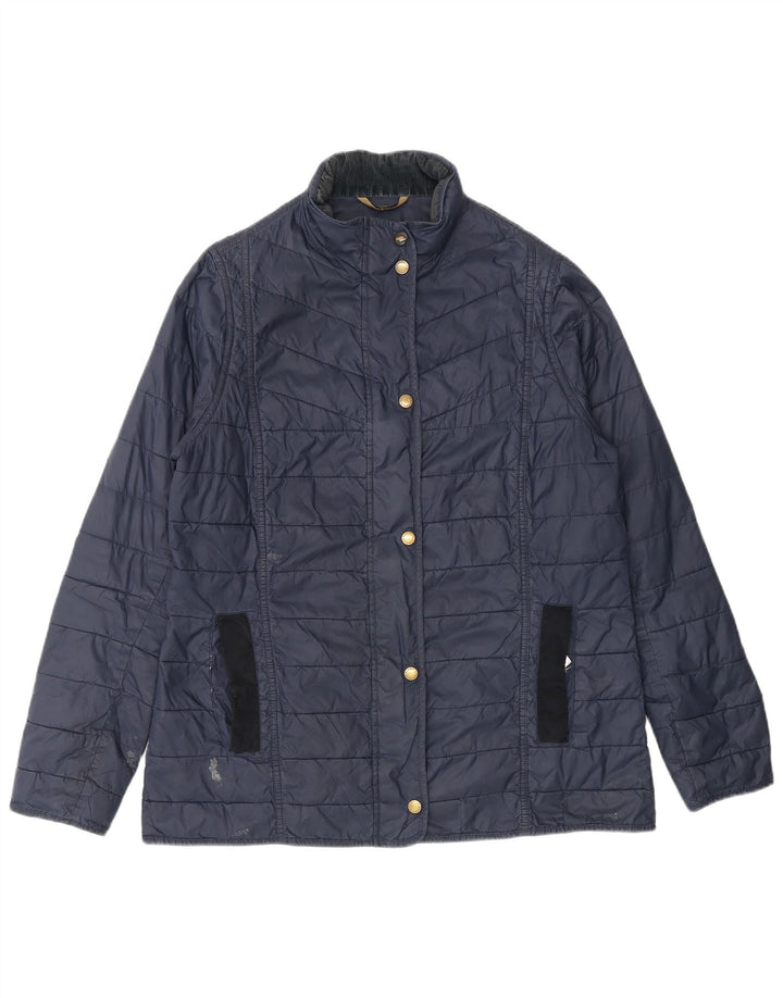 Jaqueta acolchoada feminina Barbour UK 16 grande azul marinho colorblock poliamida