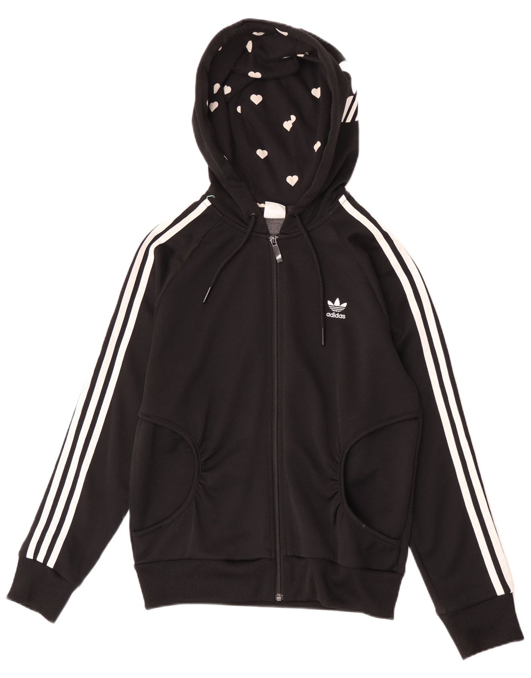 Suéter feminino Adidas com capuz e zíper gráfico IT 40 pequeno poliéster preto