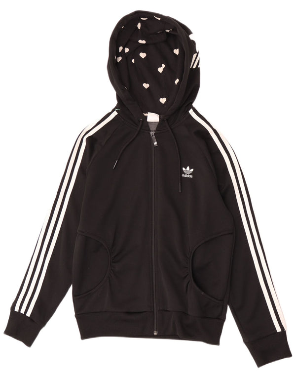 Suéter feminino Adidas com capuz e zíper gráfico IT 40 pequeno poliéster preto