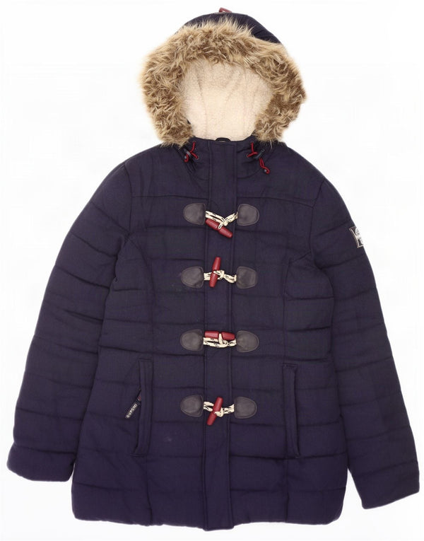 Jaqueta Duffle acolchoada com capuz feminino Superdry Reino Unido 12 azul marinho médio