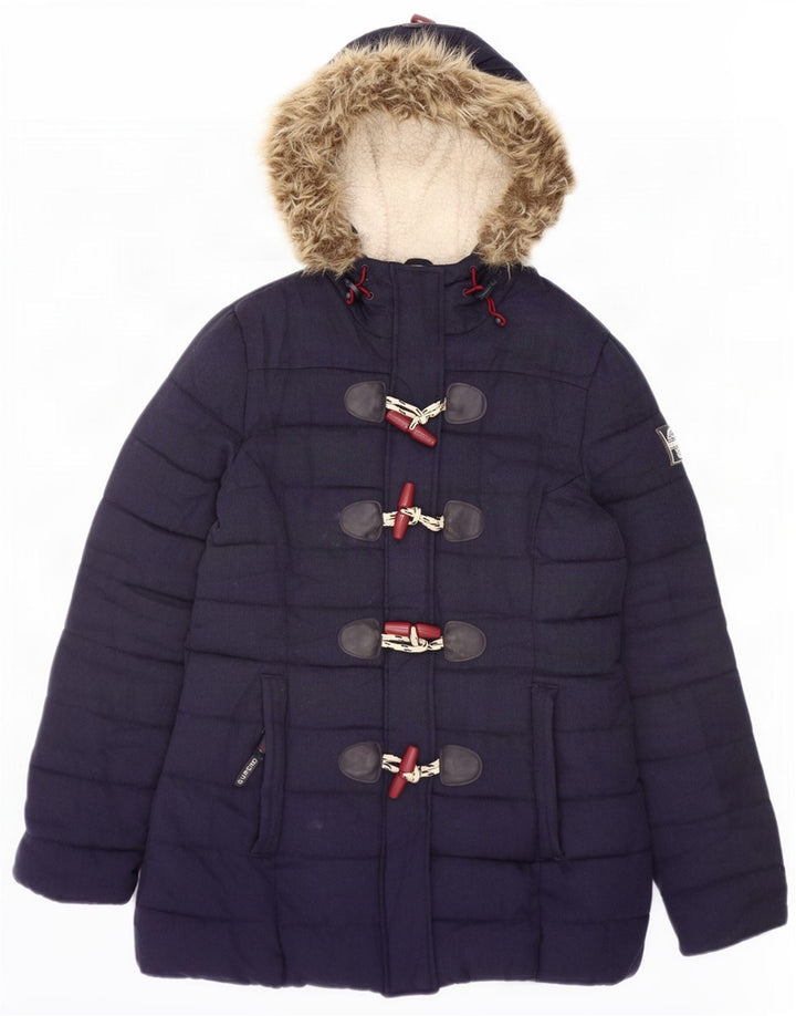 Jaqueta Duffle acolchoada com capuz feminino Superdry Reino Unido 12 azul marinho médio