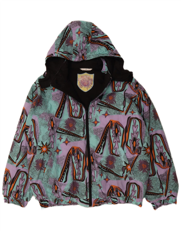 Jaqueta corta-vento masculina VINTAGE com padrão abstrato Reino Unido 38 médio turquesa