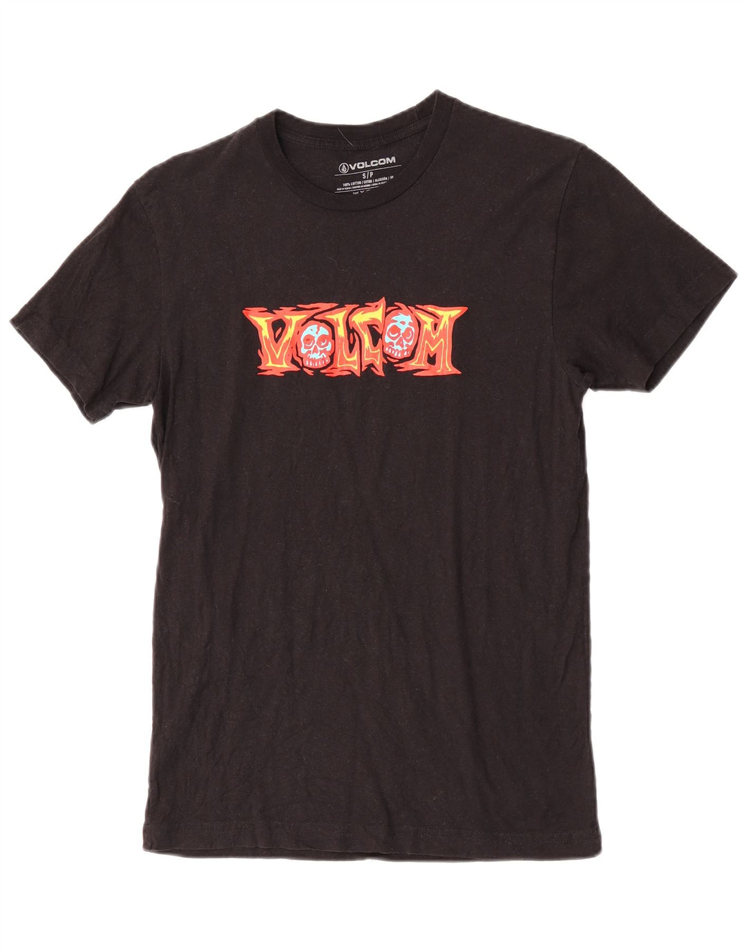 Volcom Camiseta masculina gráfica top pequeno algodão preto