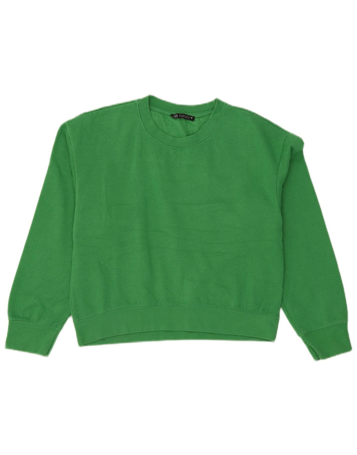Zara Womens Crop Sweatshirt Jumper UK 10 Pequeno Poliéster Verde
