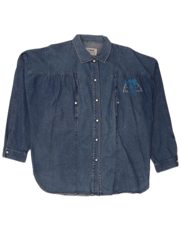 Camisa jeans oversized feminina POP 84 Reino Unido 14 algodão azul médio