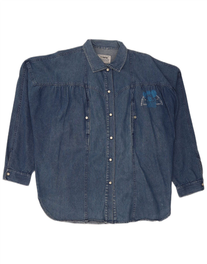 Camisa jeans oversized feminina POP 84 Reino Unido 14 algodão azul médio