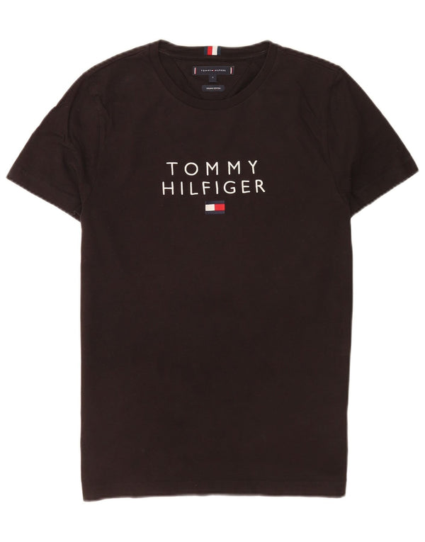 Camiseta masculina Tommy Hilfiger com estampa gráfica pequena de algodão preto