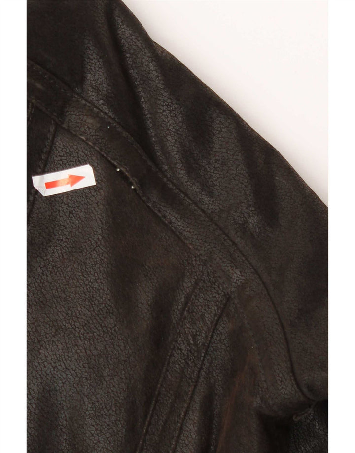 Jaqueta de couro Sherpa masculina vintage Reino Unido 38 bloco colorido marrom médio