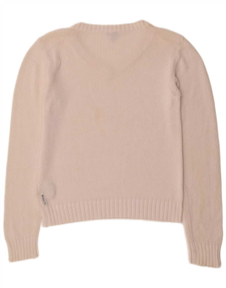 Suéter feminino ARMANI JEANS com decote em V Reino Unido 16 grande algodão branco