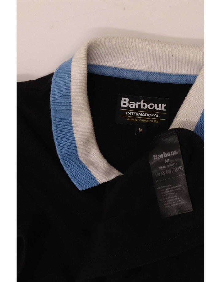 Camisa polo masculina de rugby Barbour de algodão preto médio