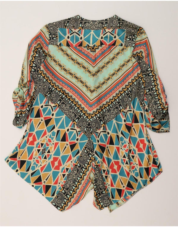 WALLIS Womens Asymmetric Cardigan Top UK 18 XL Multicoloured Geometric