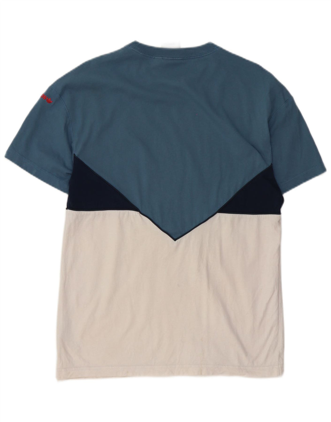Adidas Mens Camiseta Top Pequeno Azul Colorblock Algodão