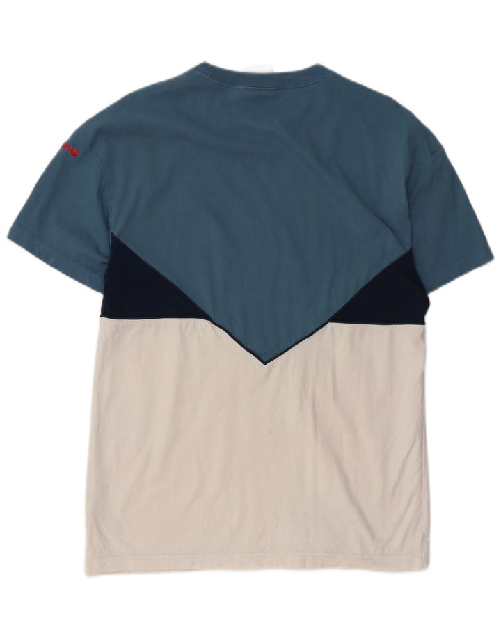Adidas Mens Camiseta Top Pequeno Azul Colorblock Algodão