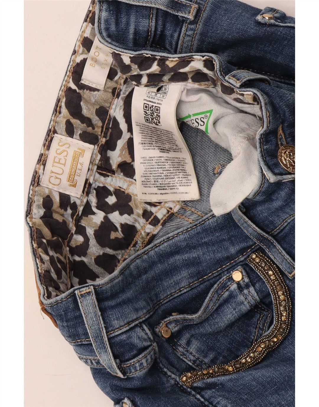 Guess Calça jeans feminina cintura alta bootcut W28 L28 azul algodão