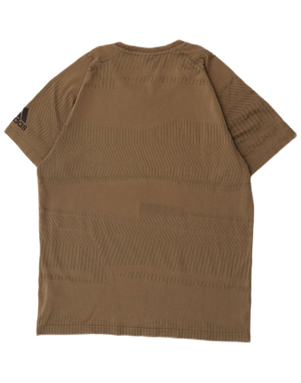 Adidas Mens Camiseta Top Grande Algodão Listrado Cáqui
