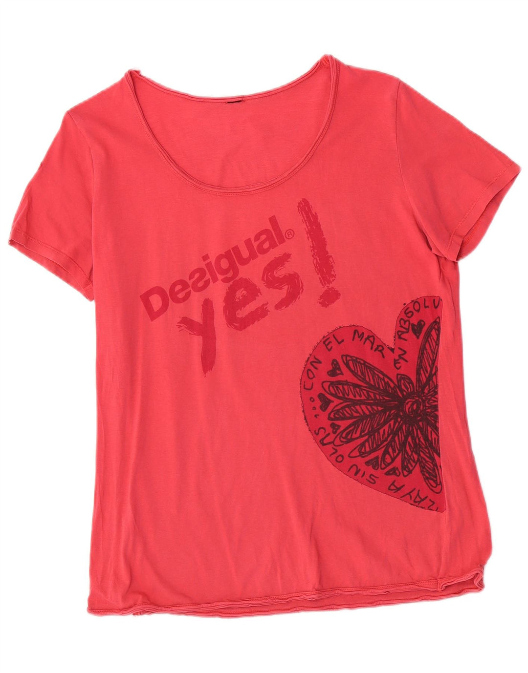 Desigual Camiseta feminina gráfica Top UK 14 rosa médio