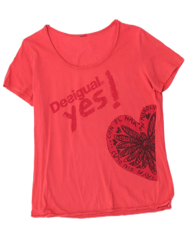 Desigual Camiseta feminina gráfica Top UK 14 rosa médio