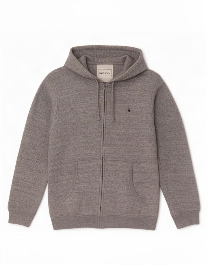 Jack Wills Suéter masculino com capuz e zíper cinza médio algodão manchado