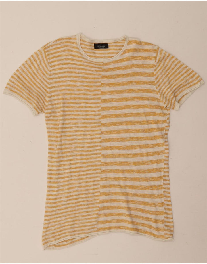 Camiseta masculina Zara Top pequena listrada amarela