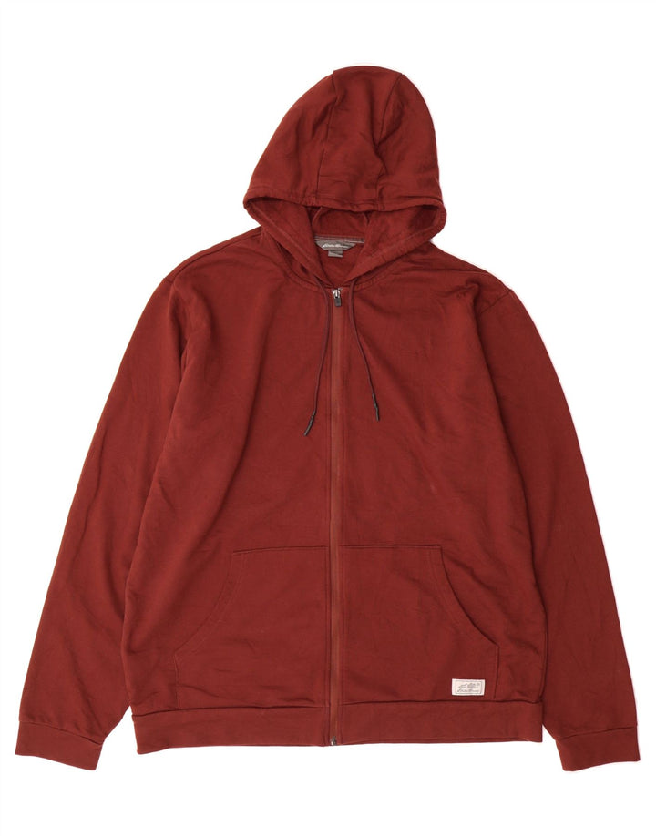 EDDIE BAUER Mens Zip Hoodie Sweater XL Burgundy Cotton Vintage Eddie Bauer and Second-Hand Eddie Bauer from Messina Hembry 