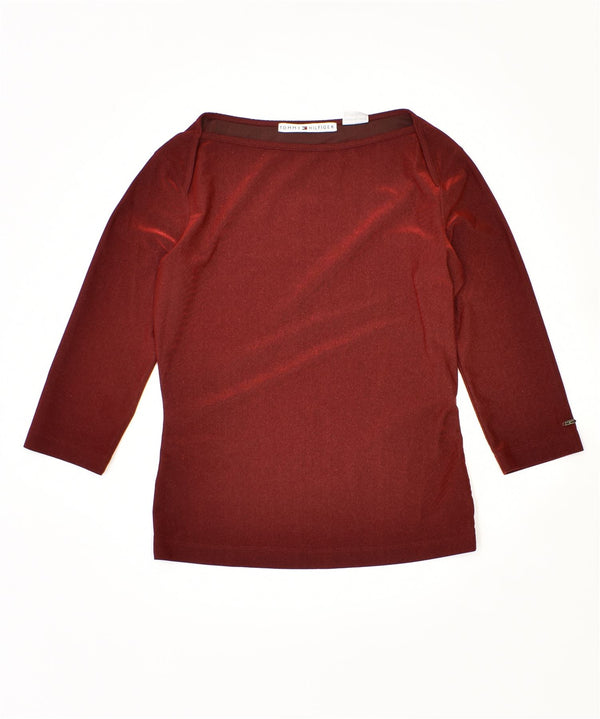Top feminino TOMMY HILFIGER manga 3/4 UK 14 poliéster vermelho médio