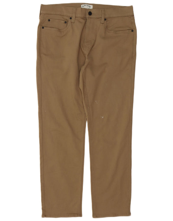 Calça casual reta masculina Orvis W34 L30 algodão bege