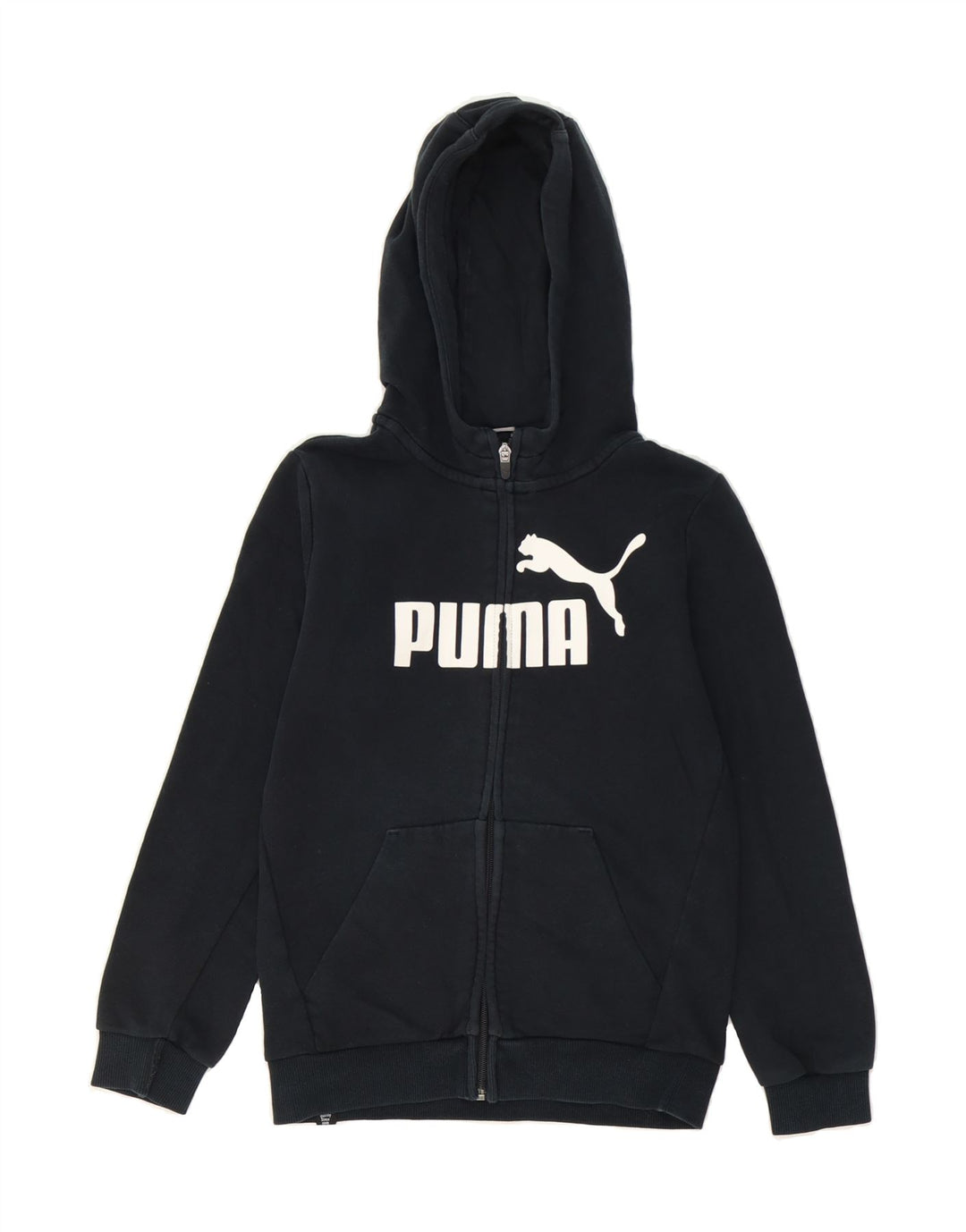 PUMA Boys Graphic Zip Hoodie Sweater 11-12 Years Navy Blue Cotton Vintage Puma and Second-Hand Puma from Messina Hembry 