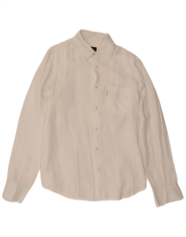 Camisa masculina Calvin Klein Jeans de linho branco médio
