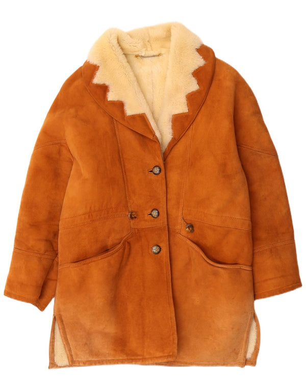 Casaco feminino vintage de shearling EU 44 XL marrom shearling