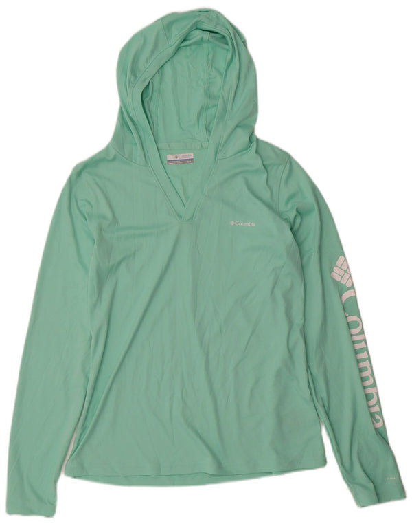Blusa feminina Columbia com capuz e manga comprida UK 10 poliéster verde pequeno