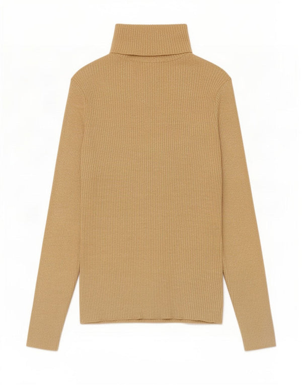 Zara Top feminino com gola redonda e manga comprida Reino Unido 12 Viscose bege médio