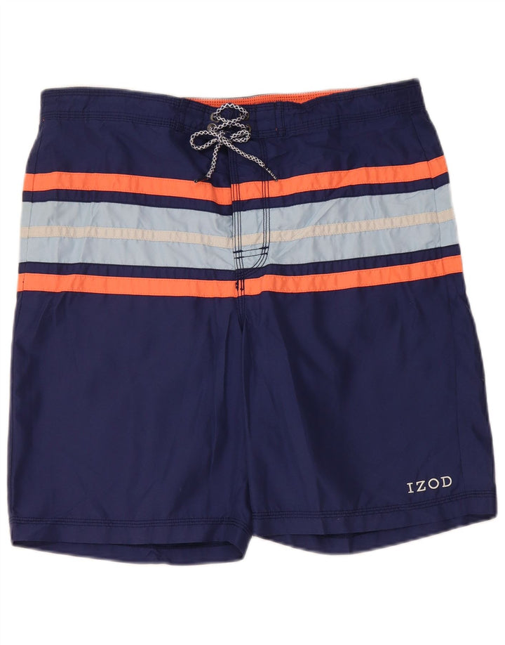 Shorts de natação masculino IZOD pequeno poliéster listrado azul marinho