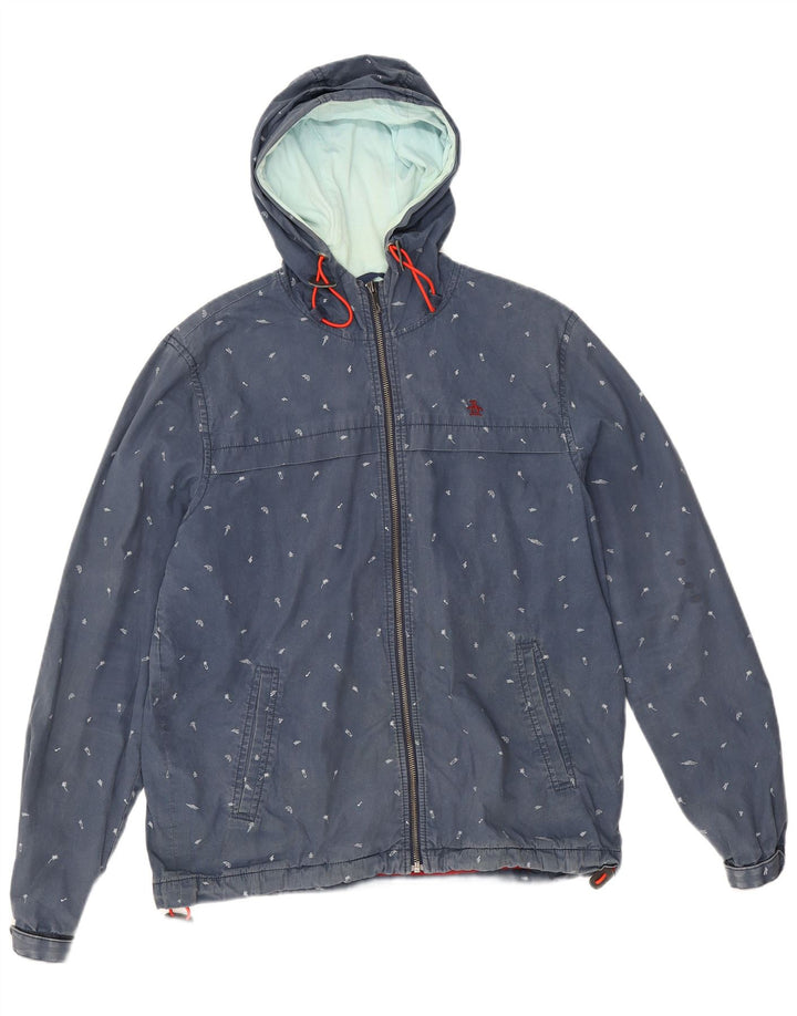 Jaqueta bomber masculina Penguin com padrão abstrato com capuz Reino Unido 40 algodão azul grande
