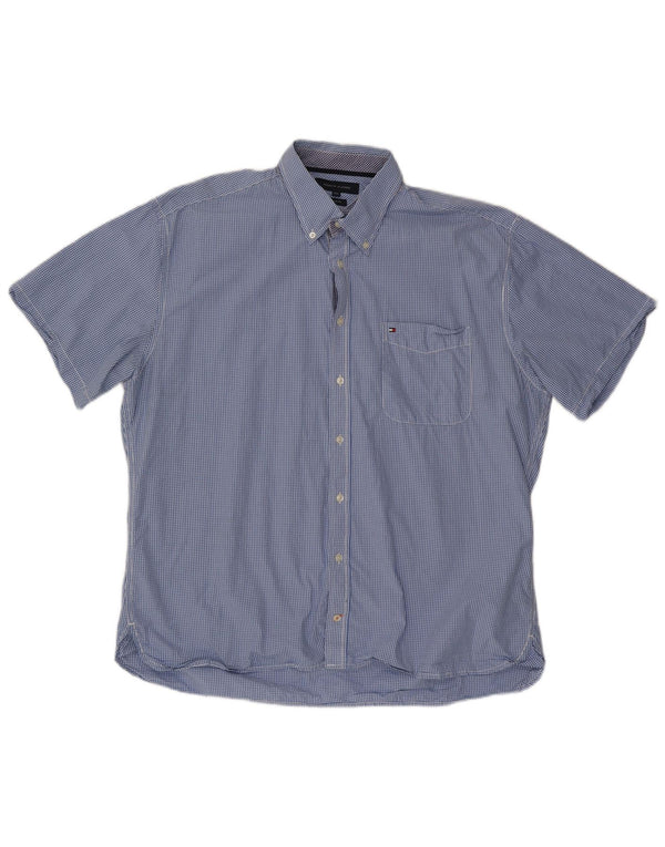 Camisa masculina TOMMY HILFIGER de manga curta com ajuste personalizado 2XL algodão guingão azul