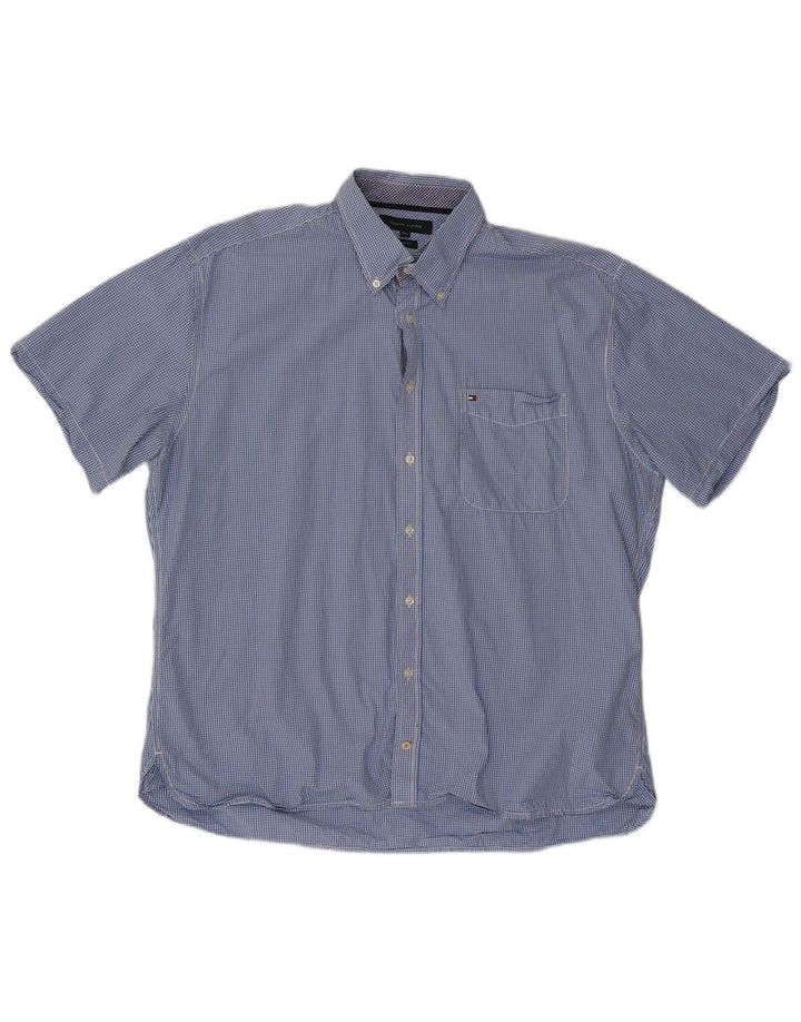 Camisa masculina TOMMY HILFIGER de manga curta com ajuste personalizado 2XL algodão guingão azul