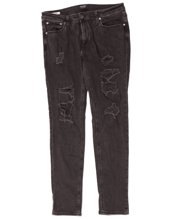 Jeans skinny masculino Jack & Jones desgastado W36 L34 algodão preto