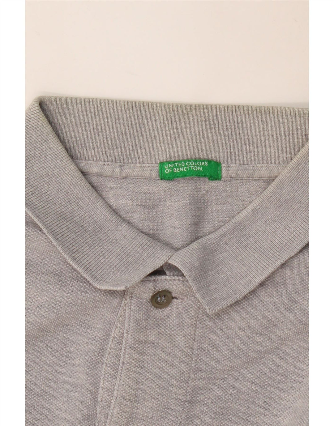 Camisa polo masculina de manga comprida BENETTON cinza médio manchado