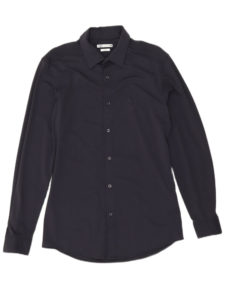 Camisa masculina Zara Slim Fit média azul marinho poliamida