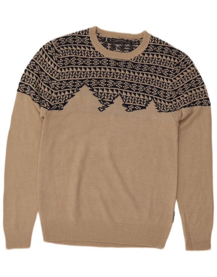 Suéter masculino com gola canoa FRENCH CONNECTION médio bege geométrico