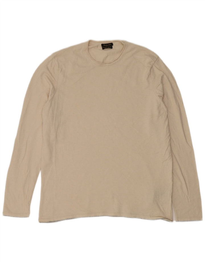 Top feminino Massimo Dutti manga comprida UK 18 XL algodão bege