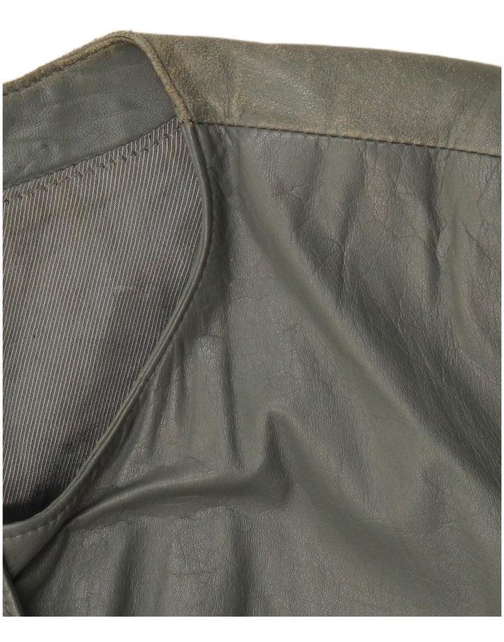 Jaqueta bomber feminina de couro VINTAGE Reino Unido 12 couro cinza médio