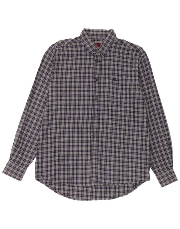 Camisa masculina Kappa de algodão xadrez azul marinho médio